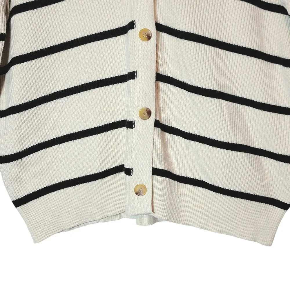 Lillusory Black & Cream Stripe Cardigan Sweater Button Down Relaxed Loose Fit S - Picture 5 of 14